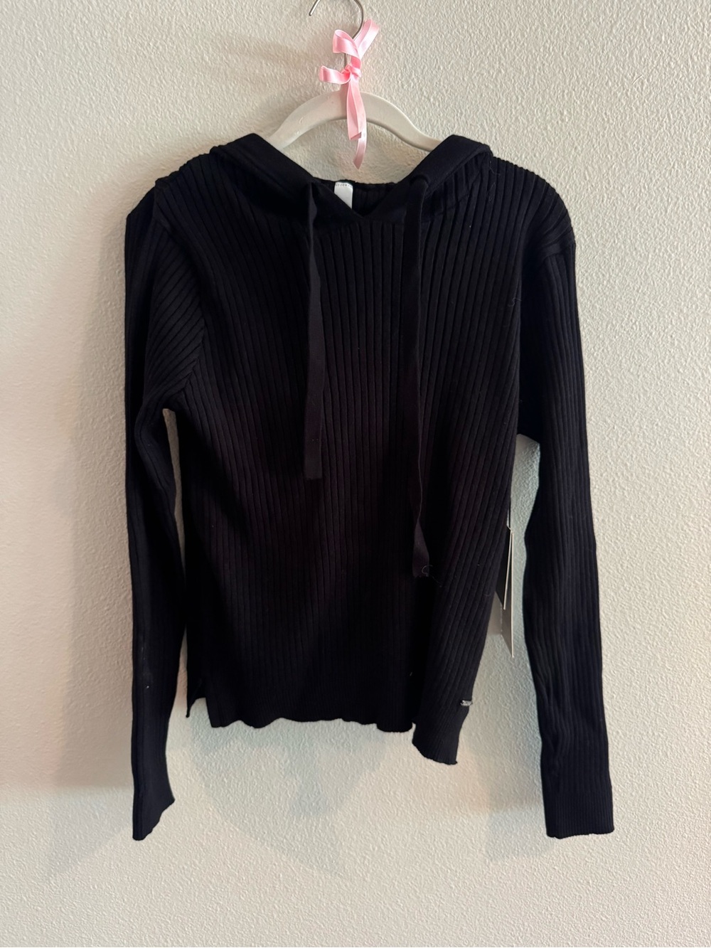 Glyder Black Ribbed Hooded Knit Top